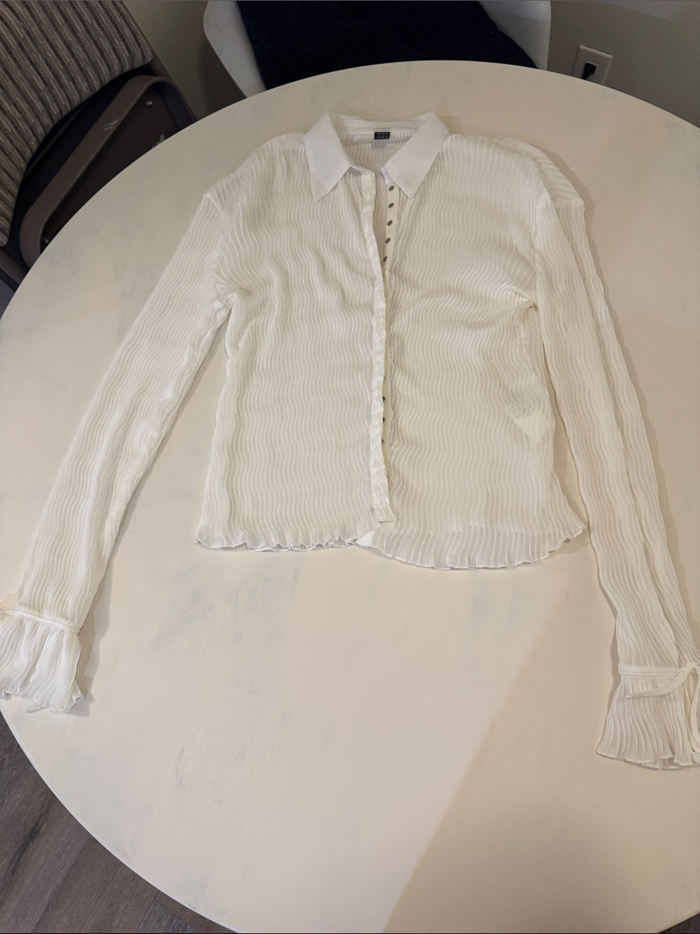 Sheer Pleated Button-Front Shirt - White